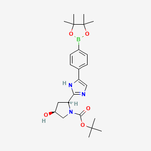 molecular formula C24H34BN3O5 B8463546 TERT-BUTYL (2S,4S)-4-HYDROXY-2-(5-(4-(4,4,5,5-TETRAMETHYL-1,3,2-DIOXABOROLAN-2-YL)PHENYL)-1H-IMIDAZOL-2-YL)PYRROLIDINE-1-CARBOXYLATE 