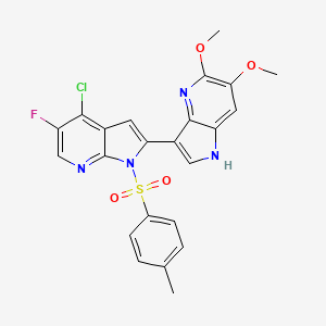 molecular formula C23H18ClFN4O4S B8464384 1h-Pyrrolo[2,3-b]pyridine,4-chloro-2-(5,6-dimethoxy-1h-pyrrolo[3,2-b]pyridin-3-yl)-5-fluoro-1-[(4-methylphenyl)sulfonyl]- 