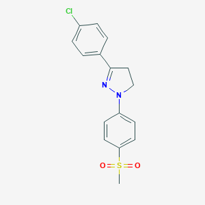 molecular formula C16H15ClN2O2S B084647 1H-Pyrazole, 3-(4-chlorophenyl)-4,5-dihydro-1-[4-(methylsulfonyl)phenyl]- CAS No. 14295-72-8