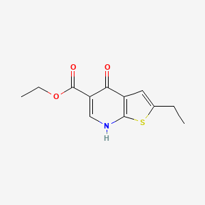 molecular formula C12H13NO3S B8467044 Ethyl 2-ethyl-4-oxo-4,7-dihydrothieno[2,3-b]pyridine-5-carboxylate CAS No. 55503-16-7
