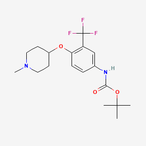 molecular formula C18H25F3N2O3 B8467754 t-Butyl 4-(1-methylpiperidine-4-yloxy)-3-(trifluoromethyl)phenylcarbamate 