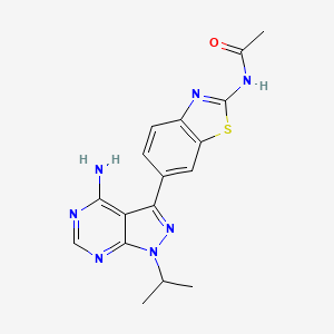 molecular formula C17H17N7OS B8467765 N-(6-(4-amino-1-isopropyl-1H-pyrazolo[3,4-d]pyrimidin-3-yl)benzo[d]thiazol-2-yl)acetamide 