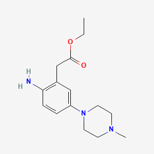 molecular formula C15H23N3O2 B8468609 Benzeneacetic acid,2-amino-5-(4-methyl-1-piperazinyl)-,ethyl ester 