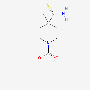 molecular formula C12H22N2O2S B8469148 1,1-Dimethylethyl 4-(aminocarbonothioyl)-4-methyl-1-piperidinecarboxylate 