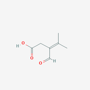 molecular formula C7H10O3 B8471455 4-Methyl-3-formyl-pent-3-en-1-oic acid 