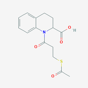 molecular formula C15H17NO4S B8471592 2-Quinolinecarboxylic acid,1-[3-(acetylthio)-1-oxopropyl]-1,2,3,4-tetrahydro- 