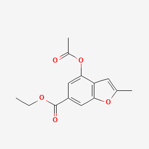 molecular formula C14H14O5 B8472198 6-Benzofurancarboxylic acid, 4-(acetyloxy)-2-methyl-, ethyl ester 