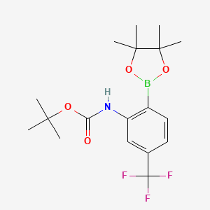 molecular formula C18H25BF3NO4 B8472236 tert-Butyl (2-(4,4,5,5-tetramethyl-1,3,2-dioxaborolan-2-yl)-5-(trifluoromethyl)phenyl)carbamate 
