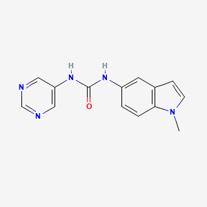 molecular formula C14H13N5O B8472853 Urea,n-(1-methyl-1h-indol-5-yl)-n'-5-pyrimidinyl- 