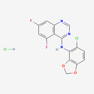 molecular formula C15H9Cl2F2N3O2 B8473986 N-(5-chlorobenzo[d][1,3]dioxol-4-yl)-5,7-difluoroquinazolin-4-amine hydrochloride 