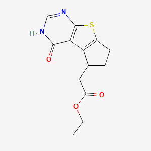 molecular formula C13H14N2O3S B8475204 Ethyl 2-(4-hydroxy-6,7-dihydro-5H-cyclopenta[4,5]thieno[2,3-d]pyrimidin-5-yl)acetate 