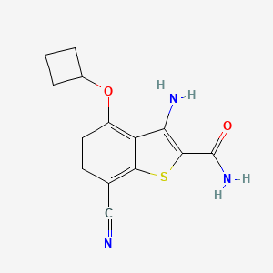 molecular formula C14H13N3O2S B8478397 Benzo[b]thiophene-2-carboxamide,3-amino-7-cyano-4-(cyclobutyloxy)- 