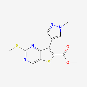 molecular formula C13H12N4O2S2 B8478567 methyl 7-(1-methylpyrazol-4-yl)-2-methylsulfanylthieno[3,2-d]pyrimidine-6-carboxylate 
