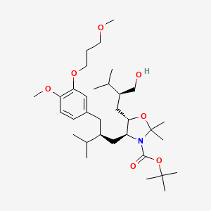 3-Oxazolidinecarboxylic acid, 5-[(2S)-2-(hydroxymethyl)-3-methylbutyl]-4-[(2S)-2-[[4-methoxy-3-(3-methoxypropoxy)phenyl]methyl]-3-methylbutyl]-2,2-dimethyl-, 1,1-dimethylethyl ester, (4S,5S)-