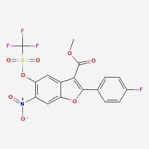 molecular formula C17H9F4NO8S B8479790 Methyl 2-(4-fluorophenyl)-6-nitro-5-(((trifluoromethyl)sulfonyl)oxy)benzofuran-3-carboxylate 