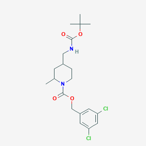 molecular formula C20H28Cl2N2O4 B8480122 3,5-Dichlorobenzyl 4-(((tert-butoxycarbonyl)amino)methyl)-2-methylpiperidine-1-carboxylate 