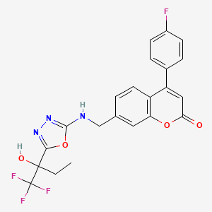 4-(4-fluorophenyl)-7-[({5-[1-hydroxy-1-(trifluoromethyl)propyl]-1,3,4-oxadiazol-2-yl}amino)methyl]-2H-chromen-2-one