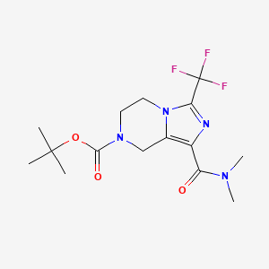 molecular formula C15H21F3N4O3 B8480627 Imidazo[1,5-a]pyrazine-7(8h)-carboxylic acid,1-[(dimethylamino)carbonyl]-5,6-dihydro-3-(trifluoromethyl)-,1,1-dimethylethyl ester 