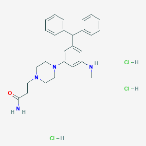 molecular formula C27H35Cl3N4O B008481 1-Piperazinepropanamide, 4-(diphenylmethyl)-N-(3-(methylamino)phenyl)-, hydrochloride, hydrate (2:6:1) CAS No. 107314-69-2