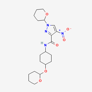 molecular formula C20H30N4O6 B8482007 1h-Pyrazole-3-carboxamide,4-nitro-1-(tetrahydro-2h-pyran-2-yl)-n-[trans-4-[(tetrahydro-2h-pyran-2-yl)oxy]cyclohexyl]- 