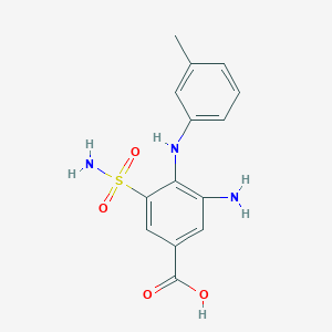 molecular formula C14H15N3O4S B8482417 Benzoic acid,3-amino-5-(aminosulfonyl)-4-[(3-methylphenyl)amino]- 