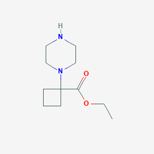 molecular formula C11H20N2O2 B8483737 Ethyl 1-(piperazin-1-yl)cyclobutanecarboxylate 