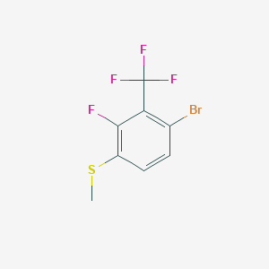 molecular formula C8H5BrF4S B8487138 Benzene, 1-bromo-3-fluoro-4-(methylthio)-2-(trifluoromethyl)- 