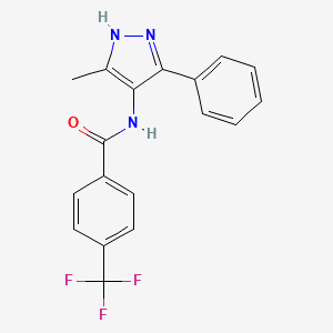 molecular formula C18H14F3N3O B8489829 N-(5-methyl-3-phenyl-1H-pyrazol-4-yl)-4-(trifluoromethyl)benzamide CAS No. 824969-27-9