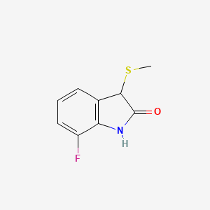 molecular formula C9H8FNOS B8491809 7-Fluoro-3-(methylsulfanyl)-1,3-dihydro-2H-indol-2-one 