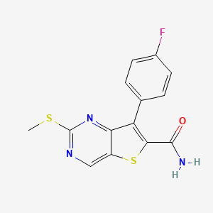 molecular formula C14H10FN3OS2 B8492881 7-(4-Fluorophenyl)-2-(methylsulfanyl)thieno[3,2-d]pyrimidine-6-carboxamide 