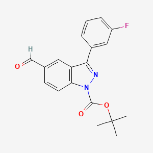 molecular formula C19H17FN2O3 B8494398 1h-Indazole-1-carboxylic acid,3-(3-fluorophenyl)-5-formyl-,1,1-dimethylethyl ester 