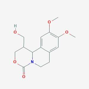 molecular formula C15H19NO5 B008495 2H,4H-[1,3]Oxazino[4,3-a]isoquinolin-4-one,  1,6,7,11b-tetrahydro-1-(hydroxymethyl)-9,10-dimethoxy- CAS No. 100783-51-5