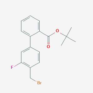 molecular formula C18H18BrFO2 B8495468 TERT-BUTYL 4'-BROMOMETHYL-3'-FLUORO-BIPHENYL-2-CARBOXYLATE 