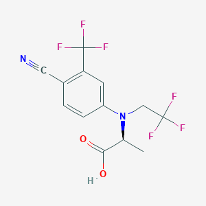 molecular formula C13H10F6N2O2 B8496640 N-[4-Cyano-3-(trifluoromethyl)phenyl]-N-(2,2,2-trifluoroethyl)-L-alanine CAS No. 864283-58-9