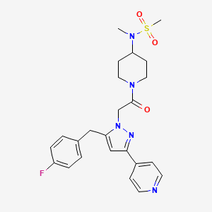 molecular formula C24H28FN5O3S B8497123 N-[1-[2-[5-[(4-Fluorophenyl)methyl]-3-(4-pyridinyl)-1H-pyrazol-1-yl]acetyl]-4-piperidinyl]-N-methyl-methanesulfonamide 
