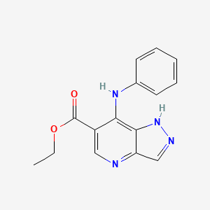 molecular formula C15H14N4O2 B8498378 1h-Pyrazolo[4,3-b]pyridine-6-carboxylic acid,7-(phenylamino)-,ethyl ester 