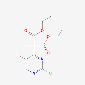 molecular formula C12H14ClFN2O4 B8499057 Diethyl 2-(2-chloro-5-fluoropyrimidin-4-yl)-2-methylmalonate 