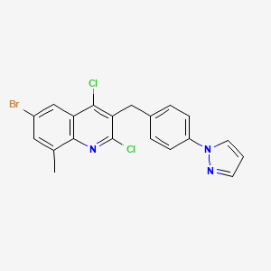 3-(4-(1H-Pyrazol-1-yl)benzyl)-6-bromo-2,4-dichloro-8-methylquinoline