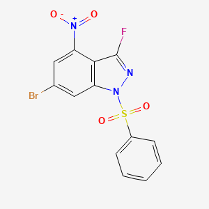 molecular formula C13H7BrFN3O4S B8503257 1h-Indazole,6-bromo-3-fluoro-4-nitro-1-(phenylsulfonyl)- 