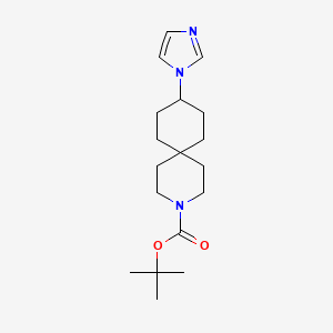 molecular formula C18H29N3O2 B8507647 tert-butyl 9-imidazol-1-yl-3-azaspiro[5.5]undecane-3-carboxylate 