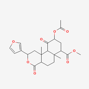 molecular formula C23H28O8 B8509574 2-(3-Furyl)-4,10-dioxo-6a,10b-dimethyl-9-acetoxydodecahydro-4H-naphtho[2,1-c]pyran-7-carboxylic acid methyl ester 