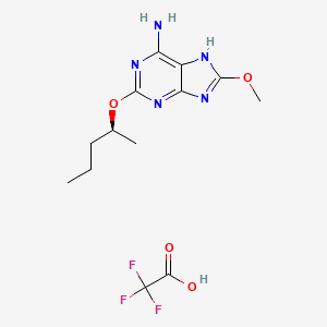molecular formula C13H18F3N5O4 B8509662 (S)-8-methoxy-2-(pentan-2-yloxy)-9H-purin-6-amine 2,2,2-trifluoroacetate 