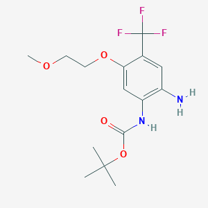 molecular formula C15H21F3N2O4 B8509677 Carbamic acid,[2-amino-5-(2-methoxyethoxy)-4-(trifluoromethyl)phenyl]-,1,1-dimethylethyl ester 