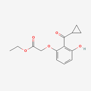 molecular formula C14H16O5 B8511597 ethyl 2-[2-(cyclopropanecarbonyl)-3-hydroxyphenoxy]acetate 
