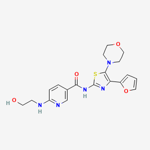 molecular formula C19H21N5O4S B8513948 3-Pyridinecarboxamide,n-[4-(2-furanyl)-5-(4-morpholinyl)-2-thiazolyl]-6-[(2-hydroxyethyl)amino]- 