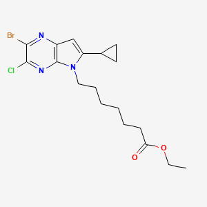 molecular formula C18H23BrClN3O2 B8514463 ethyl 7-(2-bromo-3-chloro-6-cyclopropylpyrrolo[2,3-b]pyrazin-5-yl)heptanoate 