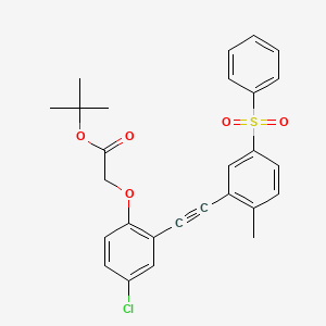 molecular formula C27H25ClO5S B8515356 Tert-butyl 2-[2-[2-[5-(benzenesulfonyl)-2-methylphenyl]ethynyl]-4-chlorophenoxy]acetate 