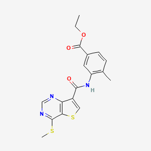 molecular formula C18H17N3O3S2 B8515877 ethyl 4-methyl-3-[(4-methylsulfanylthieno[3,2-d]pyrimidine-7-carbonyl)amino]benzoate 