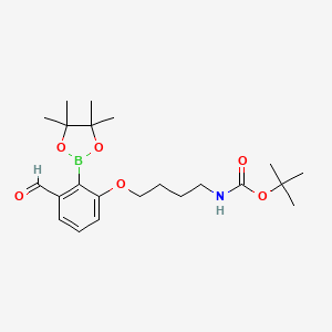 molecular formula C22H34BNO6 B8516248 tert-butyl N-[4-[3-formyl-2-(4,4,5,5-tetramethyl-1,3,2-dioxaborolan-2-yl)phenoxy]butyl]carbamate 