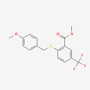 molecular formula C17H15F3O3S B8516546 Methyl 2-(p-methoxybenzylthio)-5-trifluoromethylbenzoate 